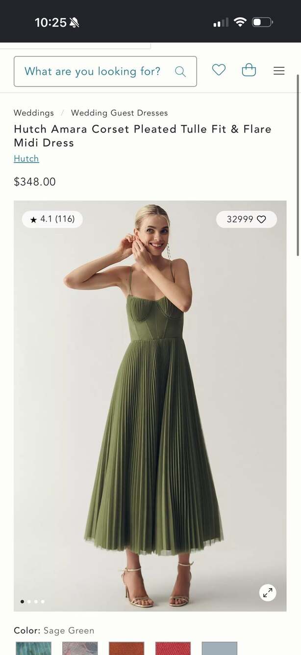 Hutch Amara Corset Pleated Tulle Fit & Flare Midi Dress in Sage Green - Picture 2 of 8